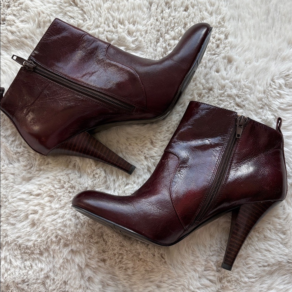 Boots leather Nine West burgundy brown ankle booties distressed SZ 8 - Picture 4 of 9
